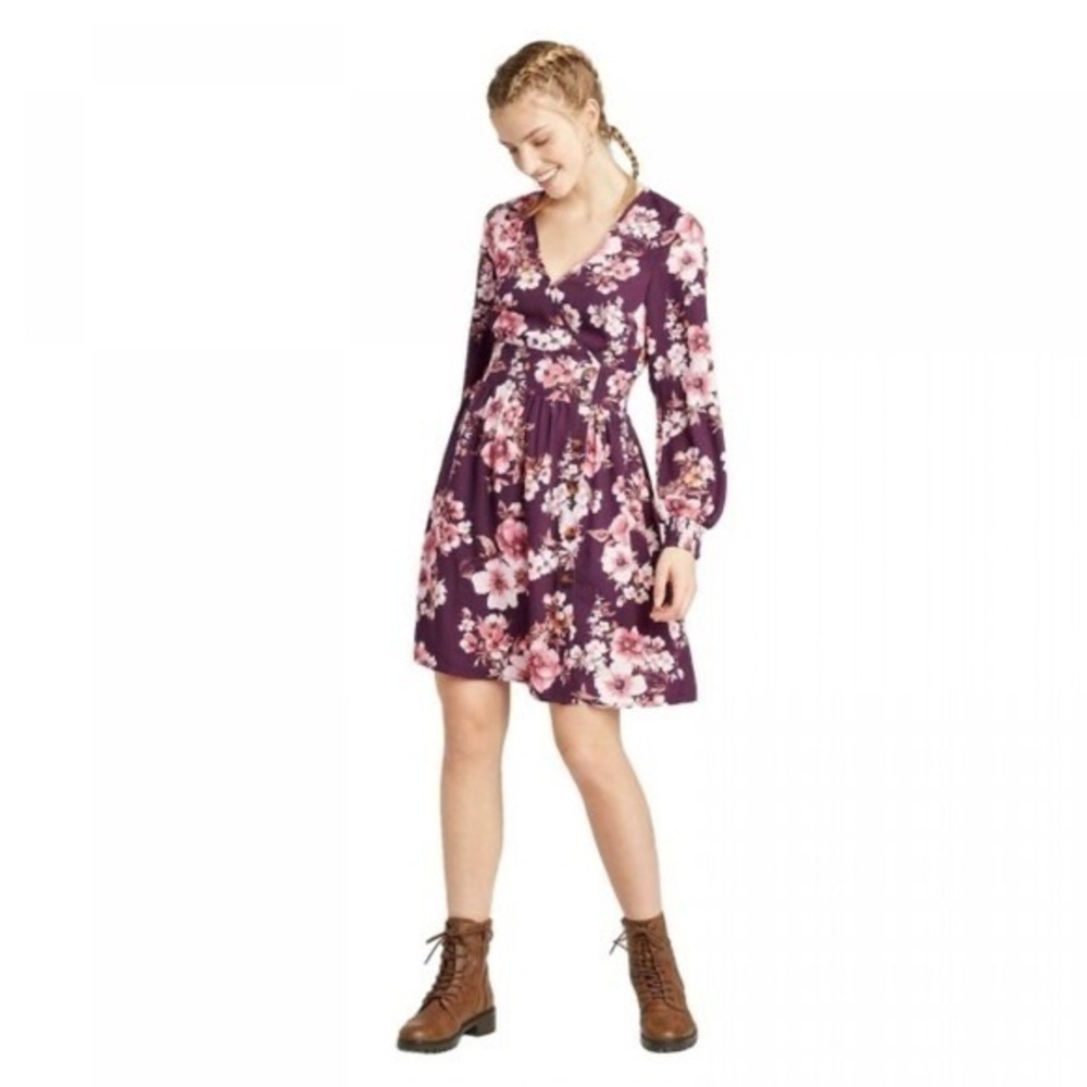 CLEARANCE NWT Plum Purple Pink Floral Faux Wrap Dress New